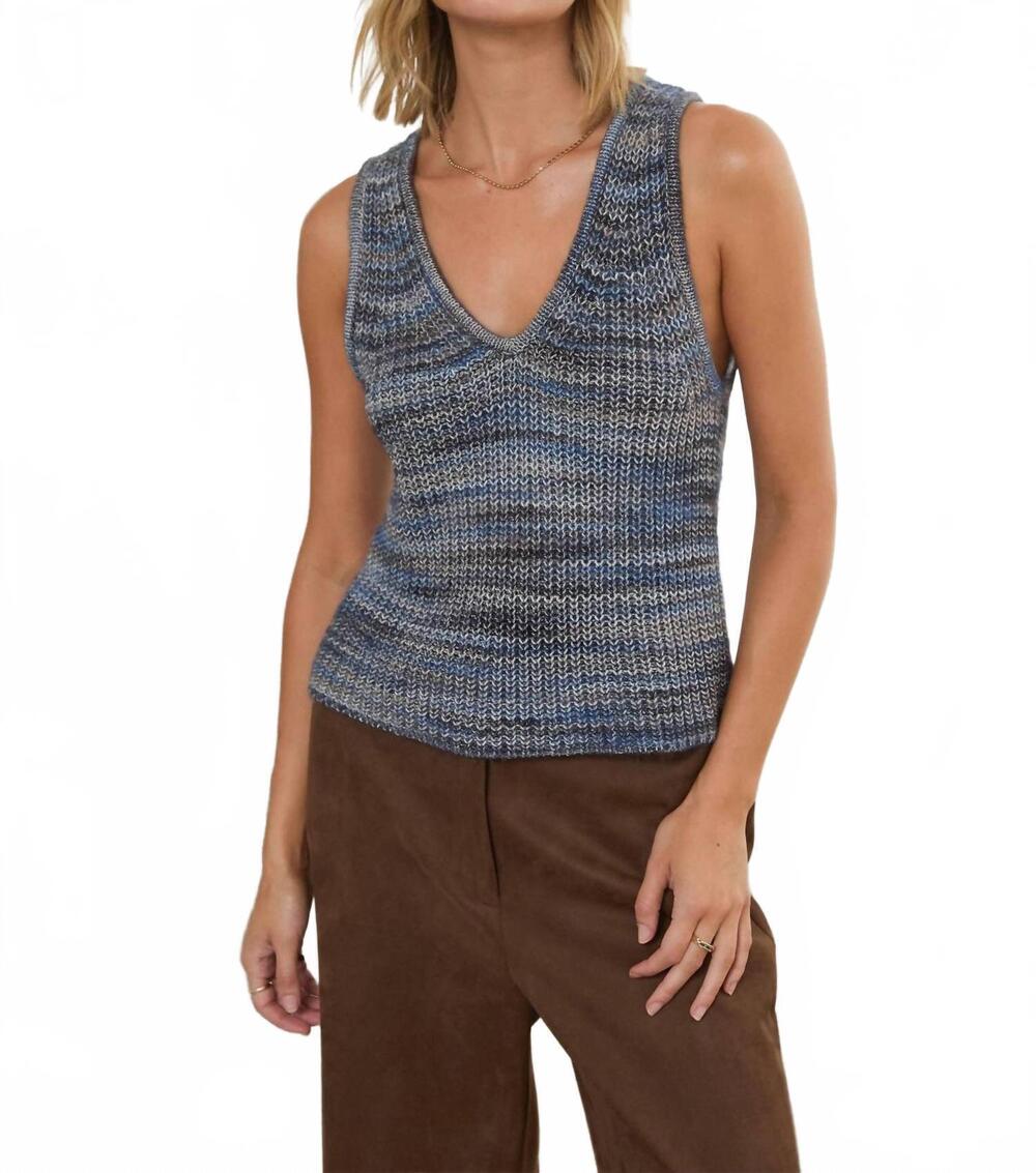 NEW SKIES ARE BLUE sleeveless v-neck sweater vest in blue multi